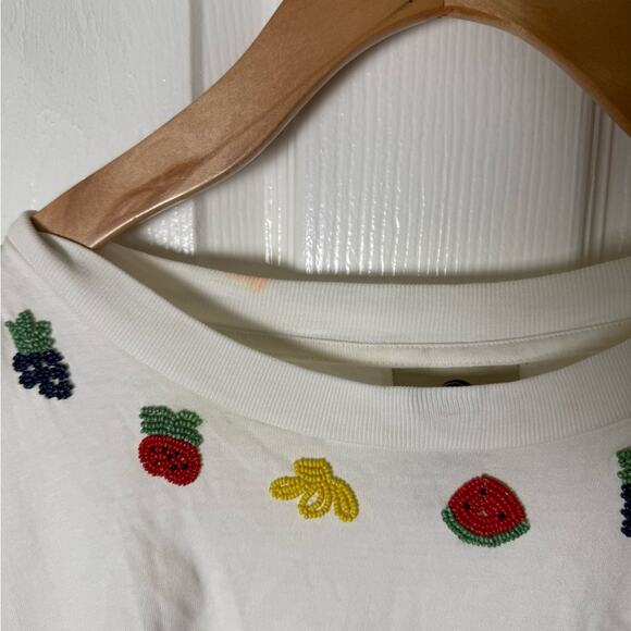Farm Rio White Beaded Fruits Organic Cotton T-Shirt XL - Picture 4 of 9